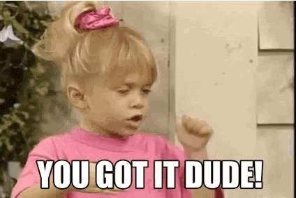 A Little Girl In A Pink Shirt Is Saying `` You Got It Dude ! '' GIF