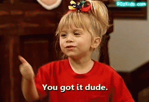 A Little Girl In A Red Shirt Is Pointing At Something And Saying `` You Got It Dude '' . GIF