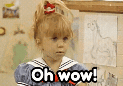 A Little Girl In A Sailor Outfit Is Making A Surprised Face And Says Oh Wow GIF