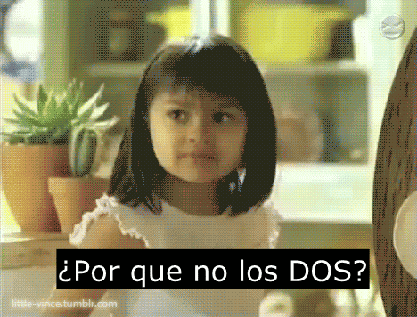 A Little Girl In A White Dress With The Words Por Que No Los Dos GIF