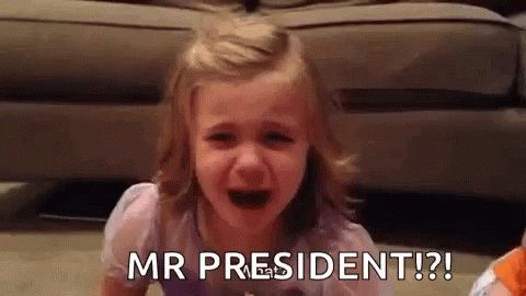 A Little Girl Is Crying While Sitting On The Floor And Says `` Mr President ! '' GIF