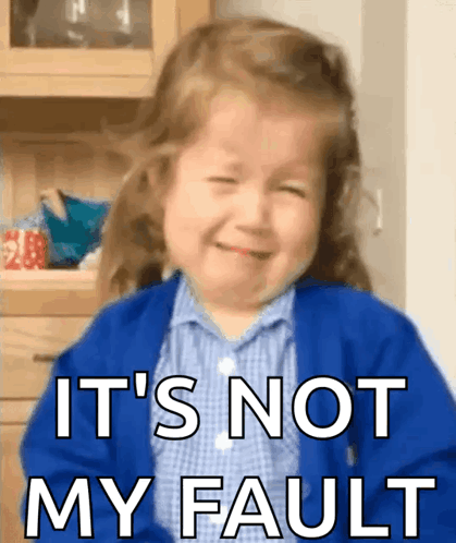 A Little Girl Is Crying With The Words It 'S Not My Fault Written Below Her GIF