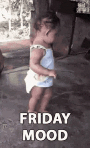 A Little Girl Is Dancing With The Words Friday Mood Written On The Bottom . GIF