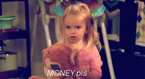 Girl Holding Teddy Bear With Money Pls Text GIF