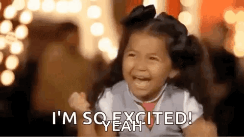 A Little Girl Is Laughing And Saying `` I 'M So Excited ! Yeah ! '' GIF