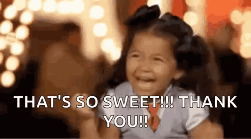 A Little Girl Is Laughing And Saying `` That 'S So Sweet ! Thank You ! '' GIF