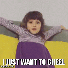 A Little Girl Is Laying On A Couch With Her Arms Outstretched And The Words I Just Want To Cheel Below Her GIF