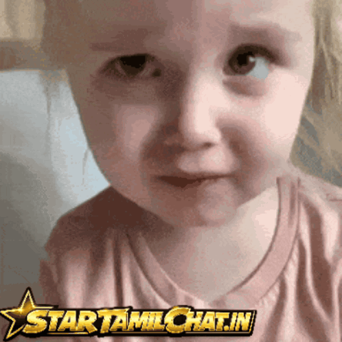 A Little Girl Is Looking At The Camera With A Star Behind Her That Says Startamilchatin GIF