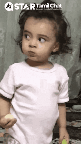 A Little Girl Is Making A Funny Face In Front Of A Star Tamil Chat Sign GIF