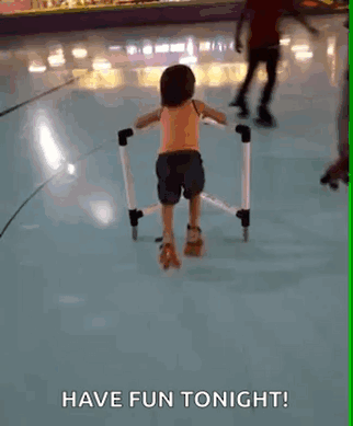A Little Girl Is Rollerblading On An Ice Rink And The Caption Says Have Fun Tonight ! GIF