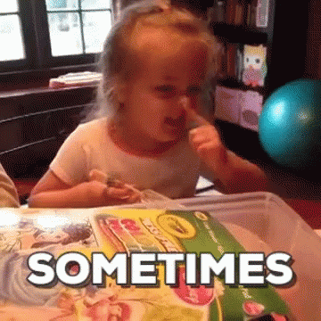 A Little Girl Is Sitting At A Table With A Box Of Crayola Pencils In Front Of Her And The Words " Sometimes " Above Her GIF
