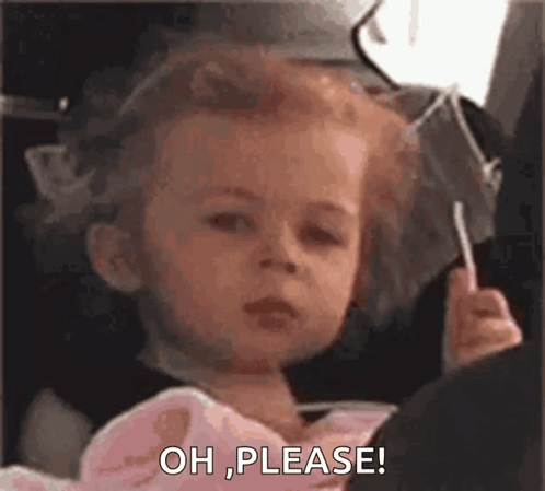 A Little Girl Is Sitting In A Car Seat Holding A Lollipop And Saying `` Oh , Please '' . GIF