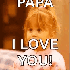 A Little Girl Is Sitting On A Bed And Saying `` Papa I Love You ! '' GIF