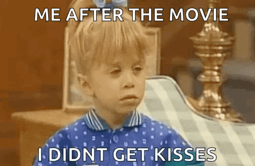 A Little Girl Is Sitting On A Chair With The Words Me After The Movie I Did Nt Get Kisses GIF