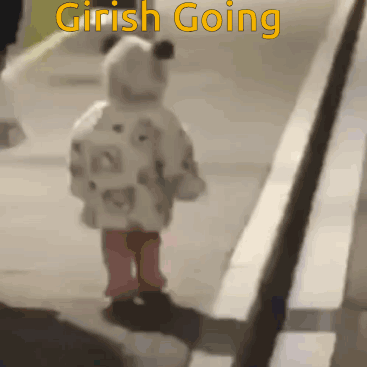 A Little Girl Is Walking Down A Sidewalk With The Words " Girish Going " On The Bottom GIF