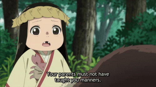 A Little Girl Says Your Parents Must Not Have Taught You Manners In A Cartoon GIF