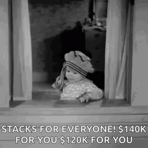A Little Girl Wearing A Chef 'S Hat Is Looking Out A Window . GIF