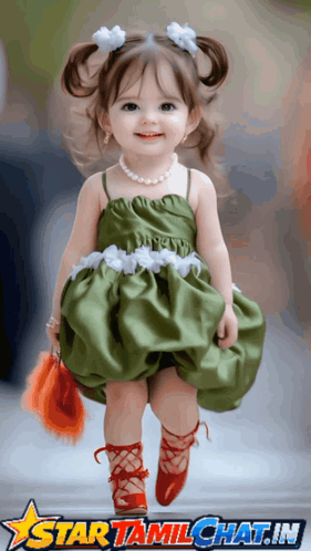 A Little Girl Wearing A Green Dress And Red Shoes Is On A Star Tamilchat.in Poster GIF