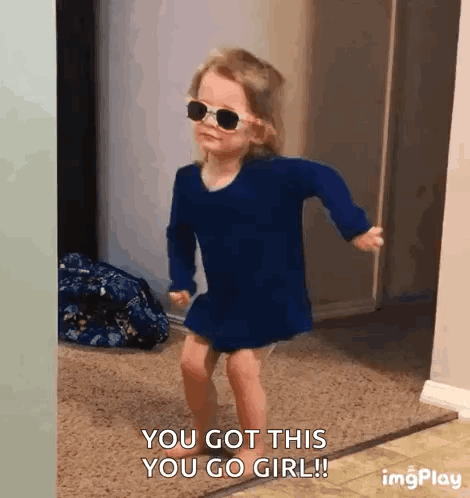 A Little Girl Wearing Sunglasses Is Dancing And Saying You Got This You Go Girl ! GIF