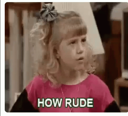 A Little Girl With A Bow In Her Hair Is Making A Funny Face And Says `` How Rude '' . GIF