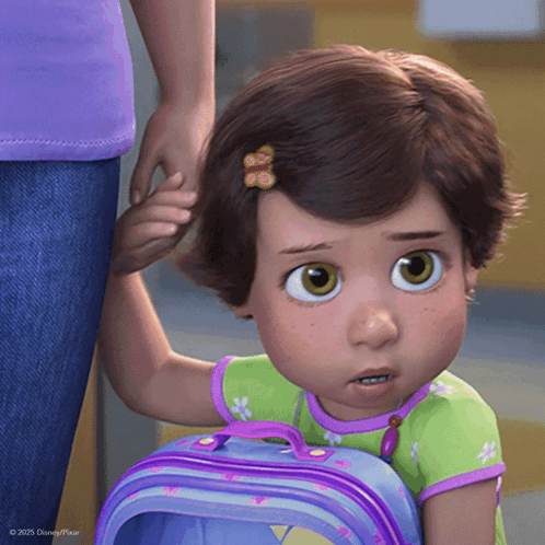 A Little Girl With A Purple Backpack Is Being Held By A Woman In A Disney Pixar Cartoon GIF