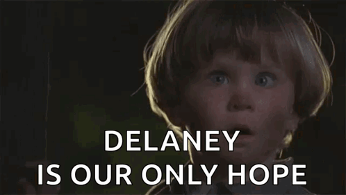 A Little Girl With A Surprised Look On Her Face Says " Yep Delaney Is Our Only Hope " GIF