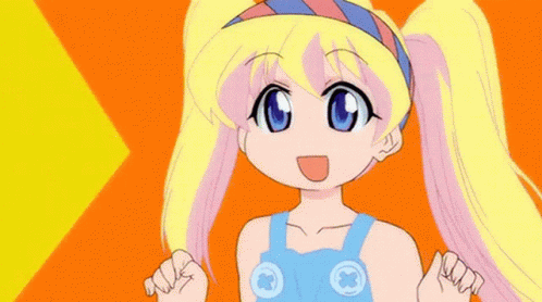A Little Girl With Blonde Hair And Blue Eyes Is Wearing Overalls GIF