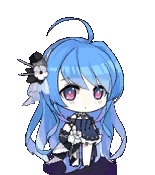 a little girl with blue hair and a flower in her hair