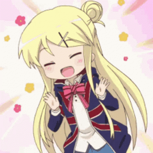A Little Girl With Long Blonde Hair And A Bow Tie Is Smiling GIF