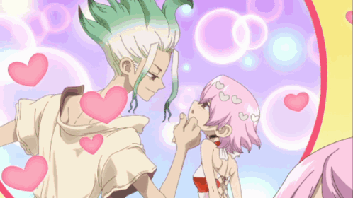 A Little Girl With Pink Hair And Three Stars On Her Head GIF