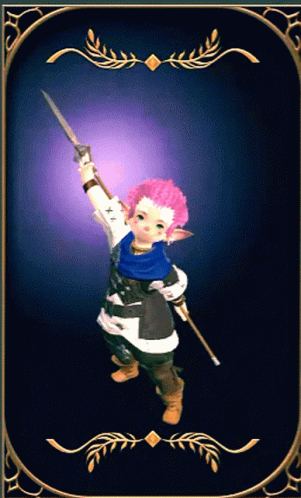 A Little Girl With Pink Hair Is Holding A Spear GIF