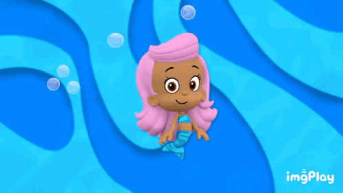 A Little Girl With Pink Hair Is Swimming In The Water . GIF