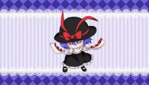 A Little Girl With Purple Hair And A Black Hat GIF