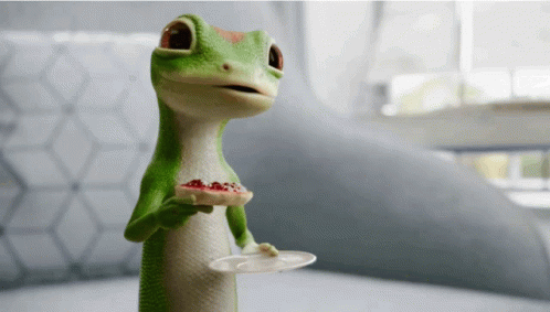 A Lizard Holding A Plate Of Food With A Jelly On It GIF