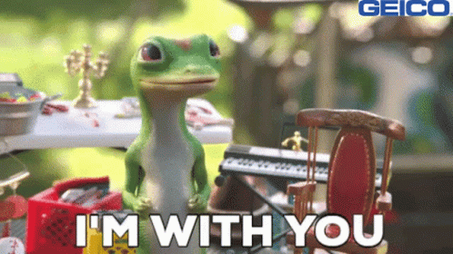 A Lizard Says I 'M With You In Front Of A Keyboard And Chair GIF