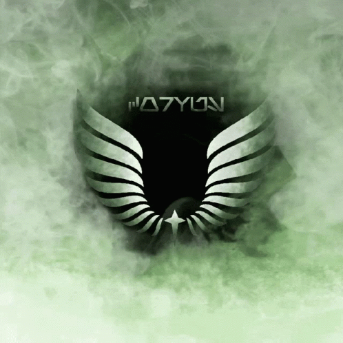 A Logo For A Company Called Dzylon With Wings And A Star On A Green Background GIF