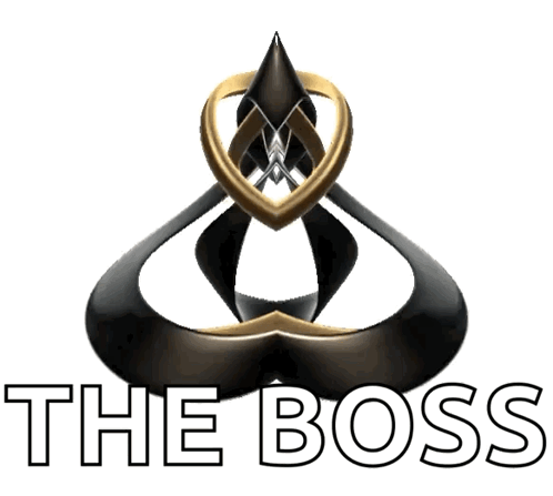 A Logo For A Company Called The Boss With A Gold Ring Around It GIF