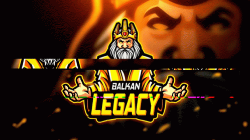 A Logo For A Game Called Balkan Legacy With A King On It GIF