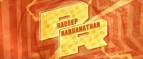a logo for a movie called radeep ranganathan is displayed on a red background .