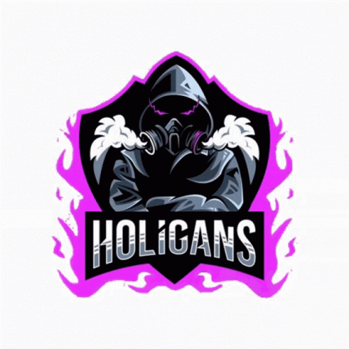 A Logo For A Team Called The Holigans With A Person In A Gas Mask GIF