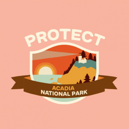 A Logo For Acadia National Park With A Shield And Ribbon GIF