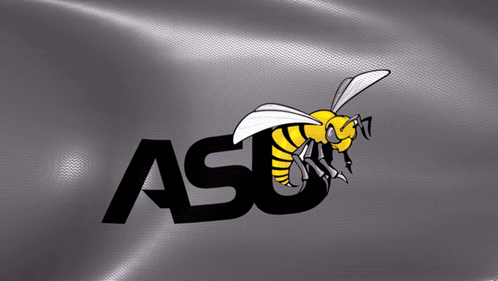 a logo for asu with a bee on a grey background