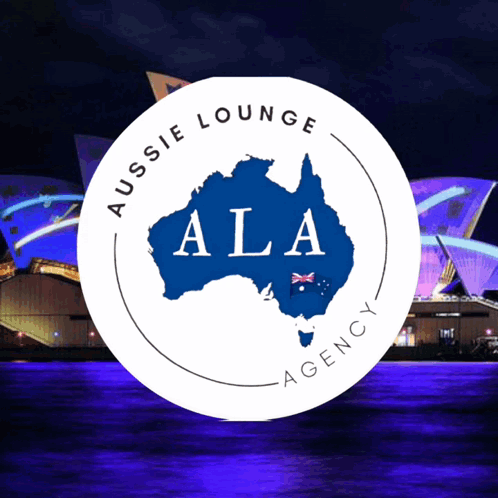 A Logo For Aussie Lounge Agency With A Map Of Australia GIF