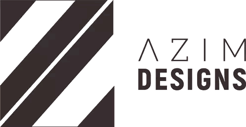 a logo for azim designs with a black and white square