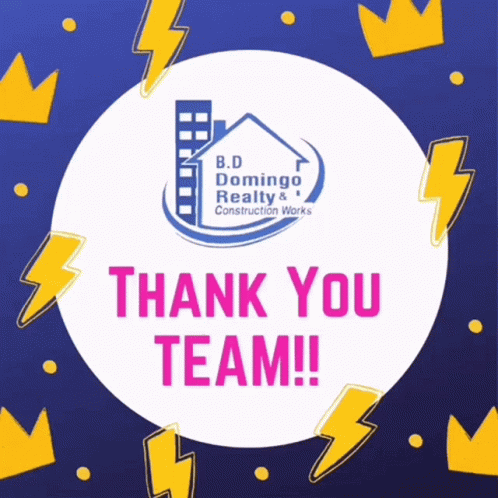 A Logo For B.d. Domingo Realty And Construction Works Is Surrounded By Lightning Bolts And Crowns GIF