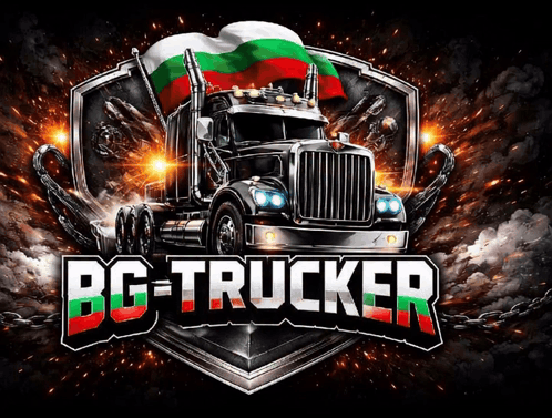 A Logo For Bg-Trucker With A Truck And A Flag GIF