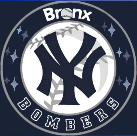 A Logo For Bronx Bombers With A Baseball In The Middle GIF