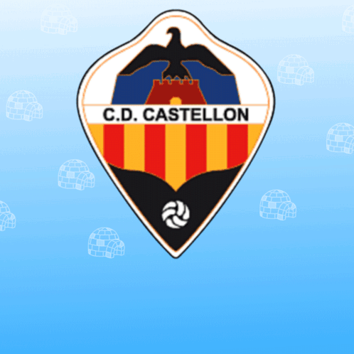 A Logo For C.d. Castellon With An Eagle On Top Of A Castle GIF