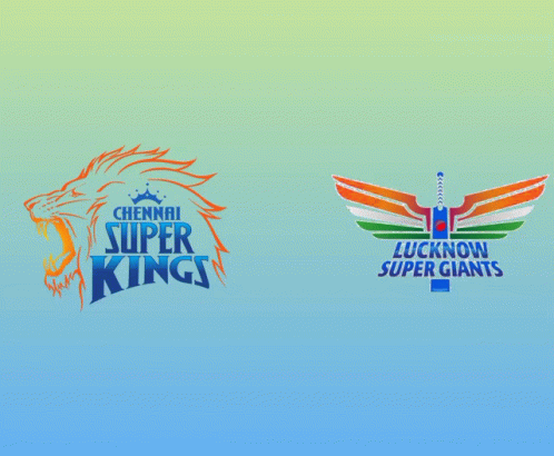 A Logo For Chennai Super Kings And Lucknow Super Giants On A Blue Background GIF