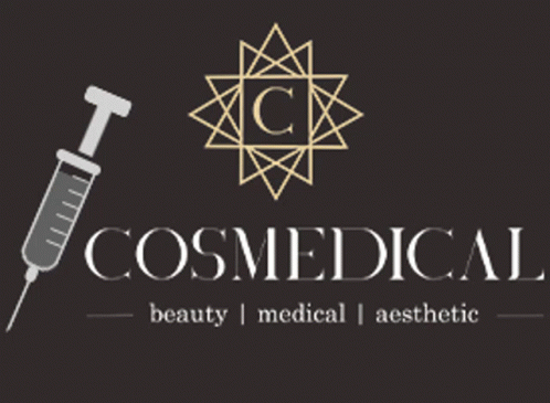 A Logo For Cosmedical Beauty Medical Aesthetic With A Syringe GIF